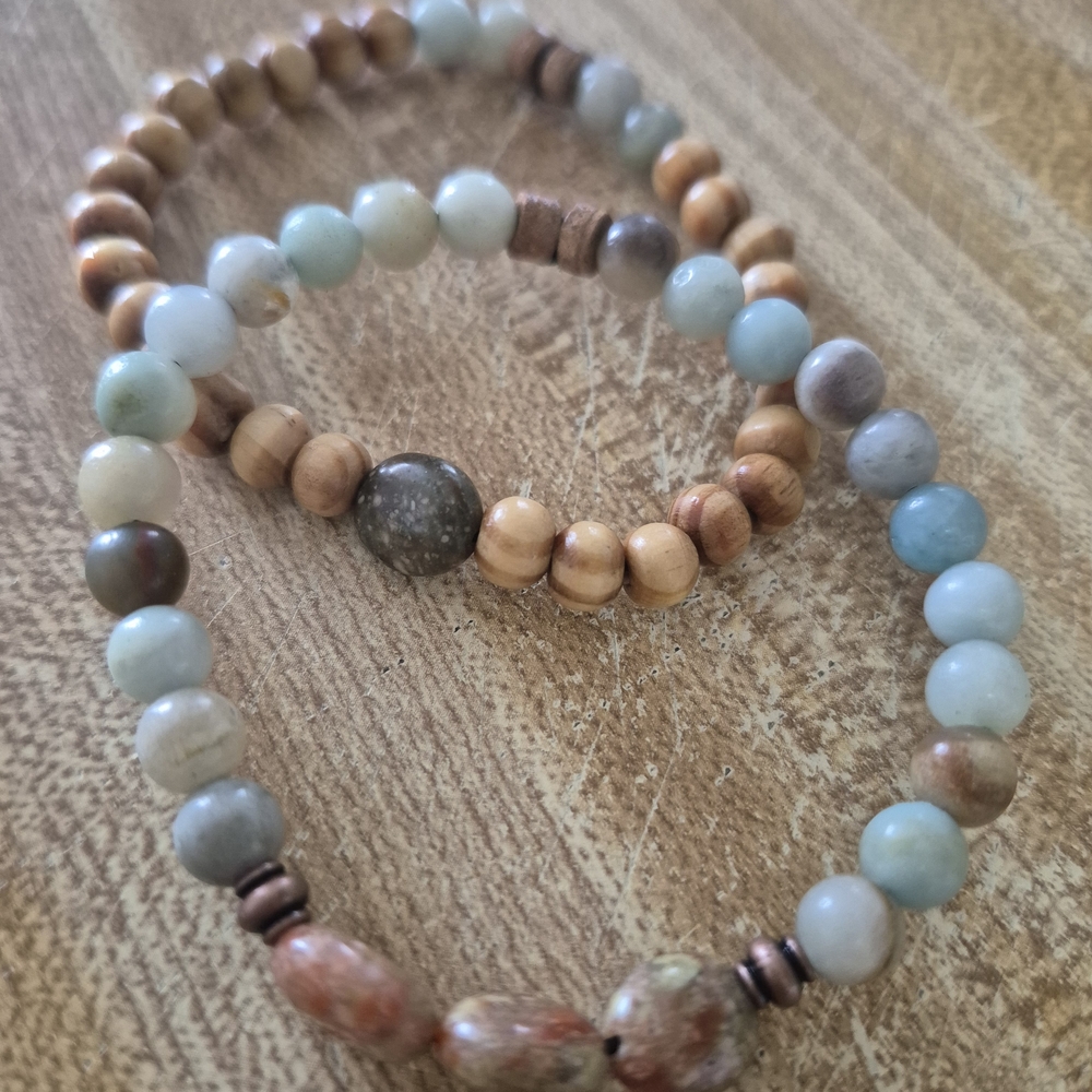 Handmade Set Of Natural Anicent Amazonite Stones and Tibetan Braclet! - Picture 11 of 11